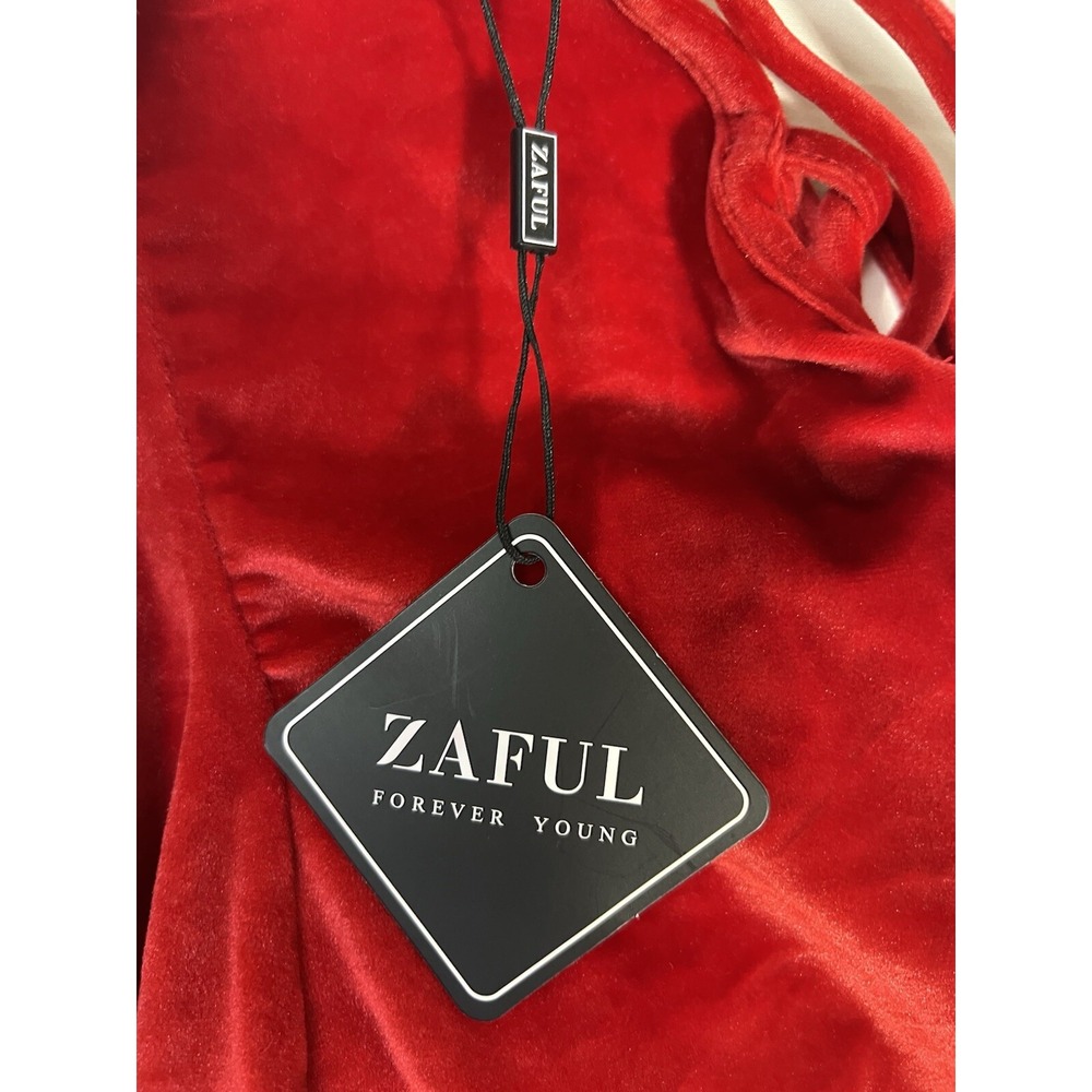 NWT ZAFUL Women's Sexy Off Shoulder Velvet Back Lace‎ Up Fur Christmas Dress - Picture 6 of 7